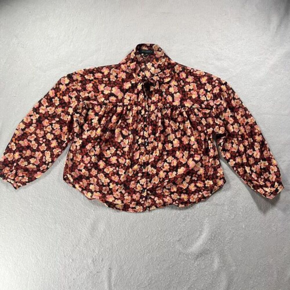 Sanctuary Tie Neck Top M Floral Bow Front Charming Ditsy Office Siren Boxy Mod